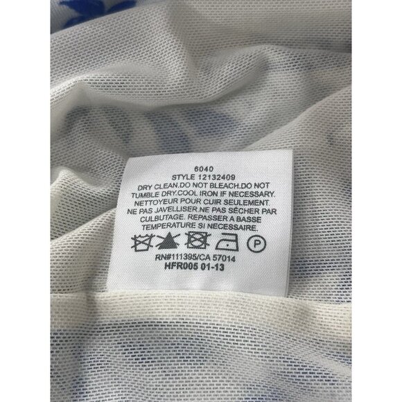 Tory Burch Ruched Knee Length Silk Dress Blue White Floral Print Lined Medium - Picture 9 of 10